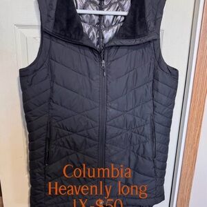 Columbia Black Quilted Long Vest with High Collar